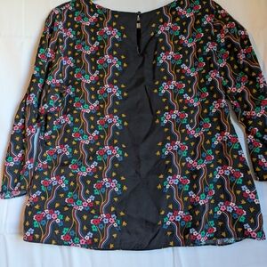 Boden Floral Blouse  Sz L Stretchy Comfy Classiccore Peasant